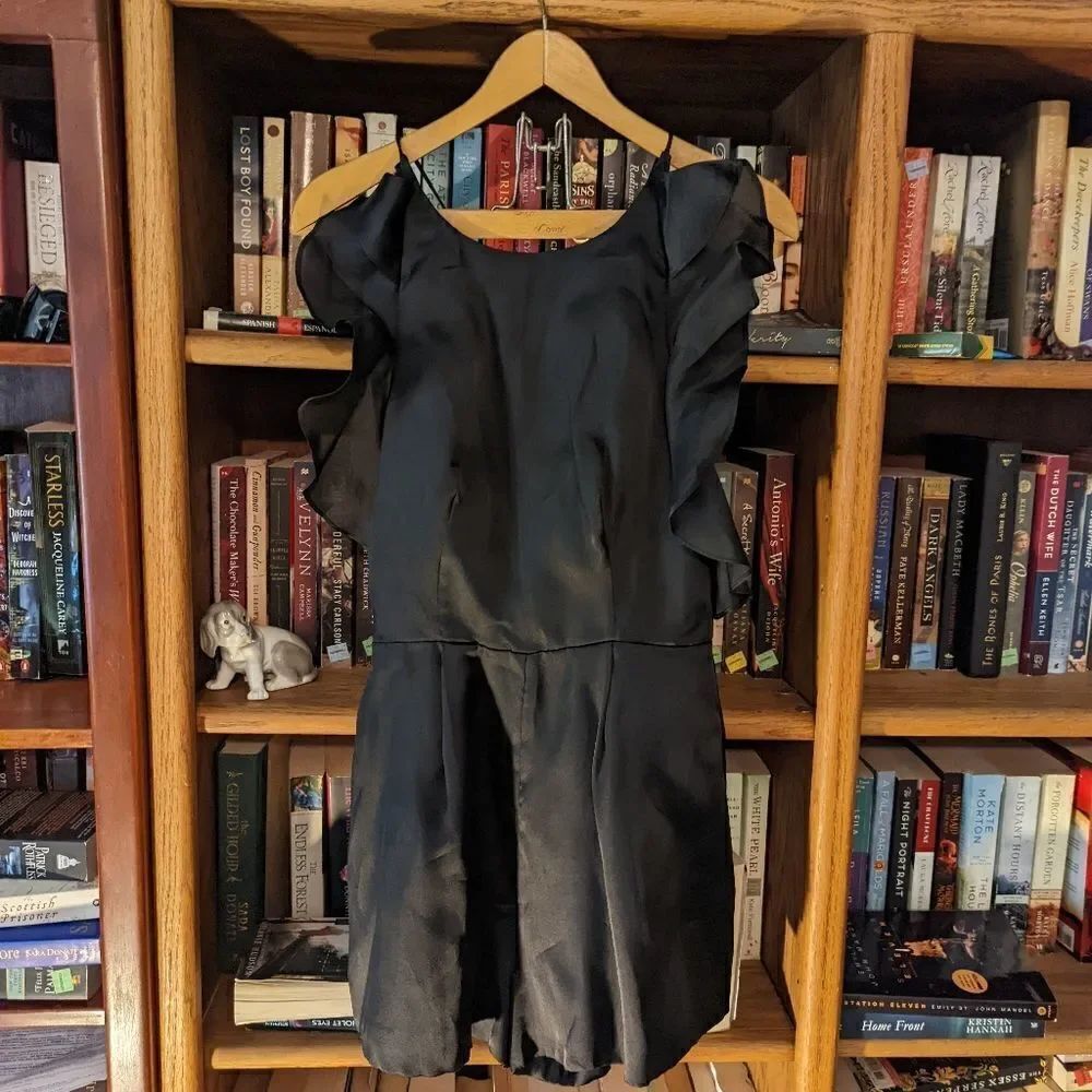 keepsake satin ruffle romper sz s euc black